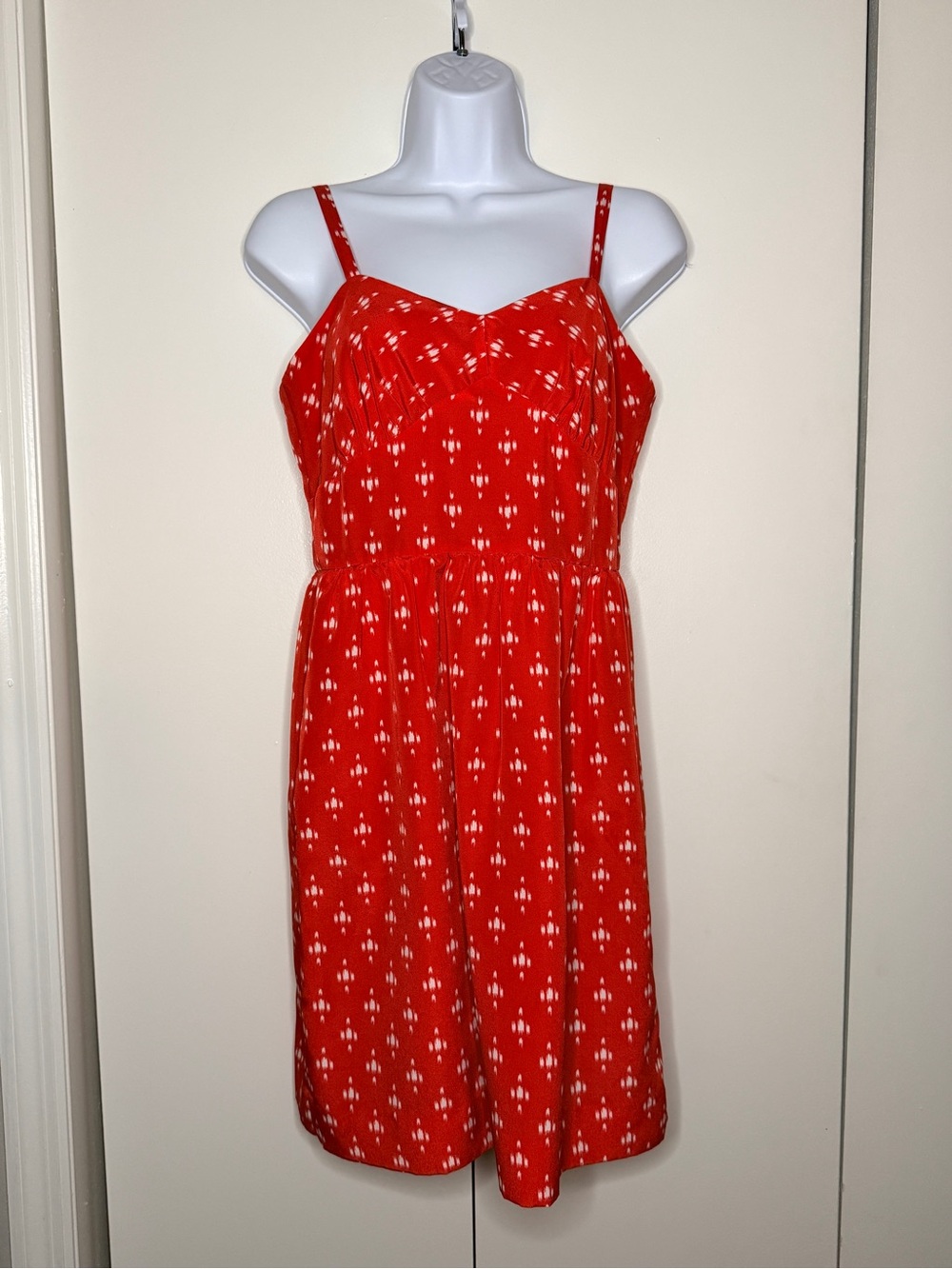 J. Crew Red Spaghetti-Strap Dress with White Abstract Print